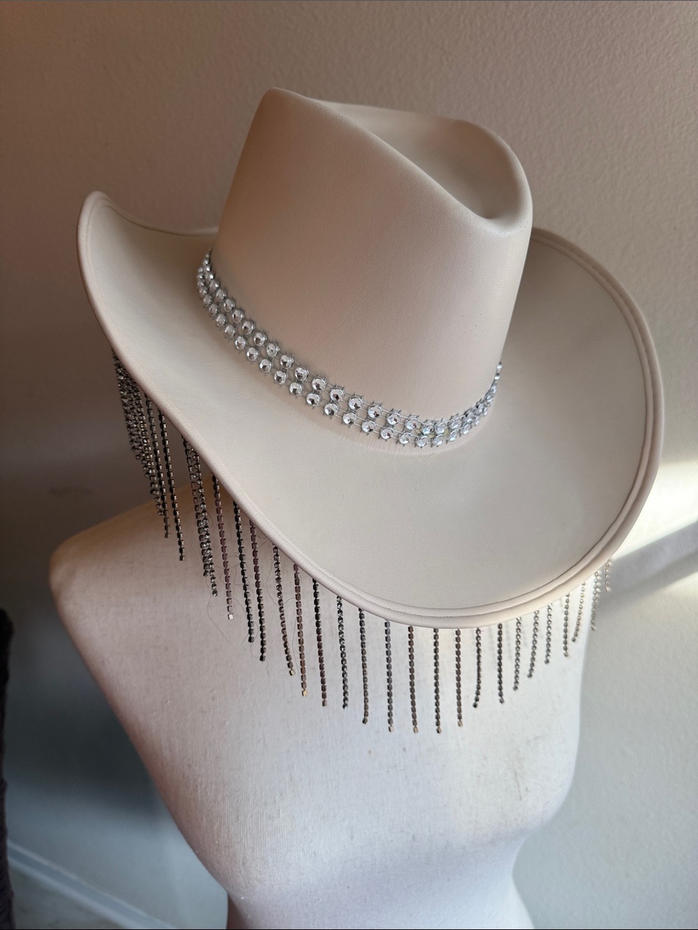 Ivory Rhinestone Fringe Western Hat